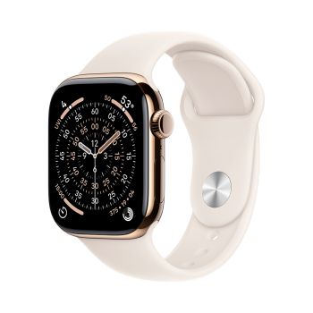 Apple Watch Series 11, 42 mm, Gold Titanium GPS+Cellular, Starlight Sport Band S/M